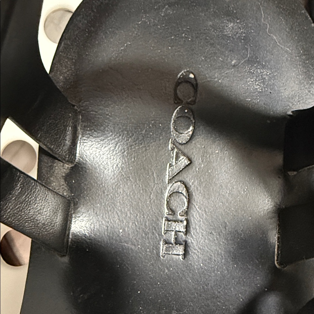 Coach Black Leather Sandals with Gold Accents - Picture 4 of 5